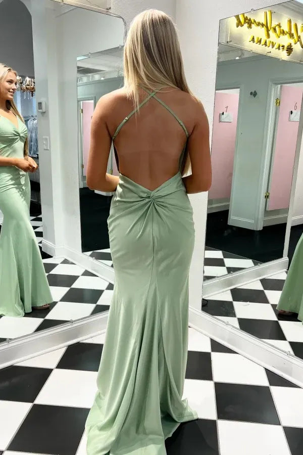 Weitese Dress Simple/Casual Mermaid V Neck Spaghetti Straps Sleeveless Pleated Open Back Prom Party Dress Cocktail Dress